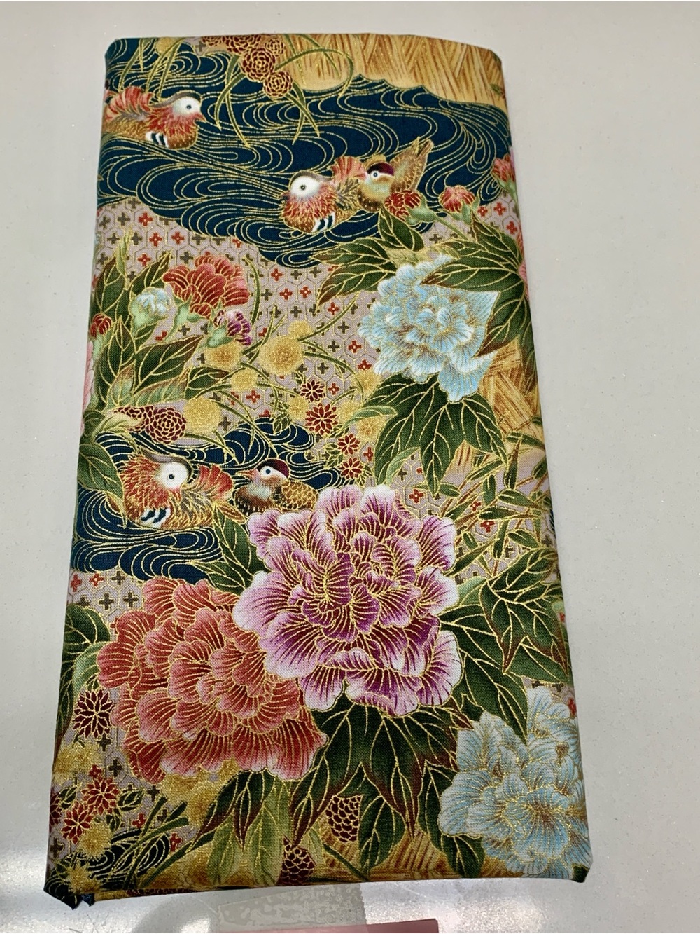 BLANK TEXTILES Asian-Inspired Floral & Duck Cotton Fabric Remnant Patt# M5959 - Picture 10 of 10